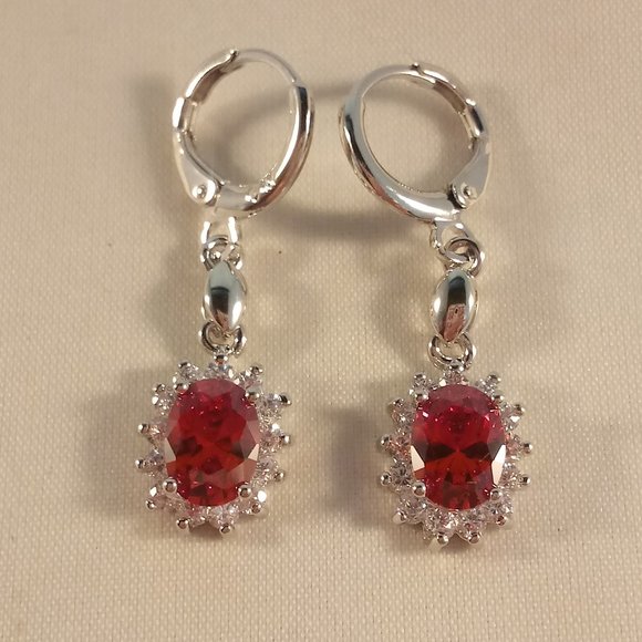 18K White Gold Filled Ruby Red Diamond Zircon Dangle Earrings 1.21ctw Party Gift - Picture 2 of 3